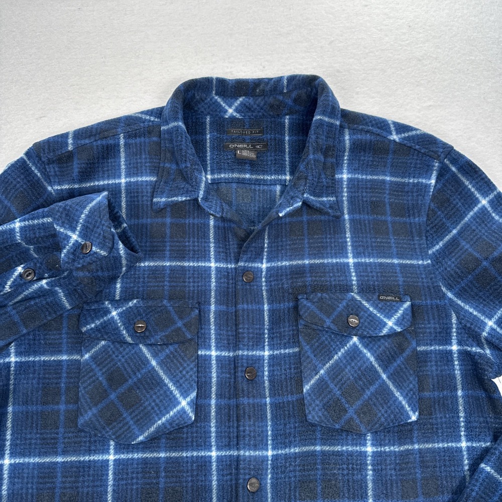 O'Neill Flannel Shirt Men L Tailored Blue Plaid Lng Sleeve Button Up Surf Skater